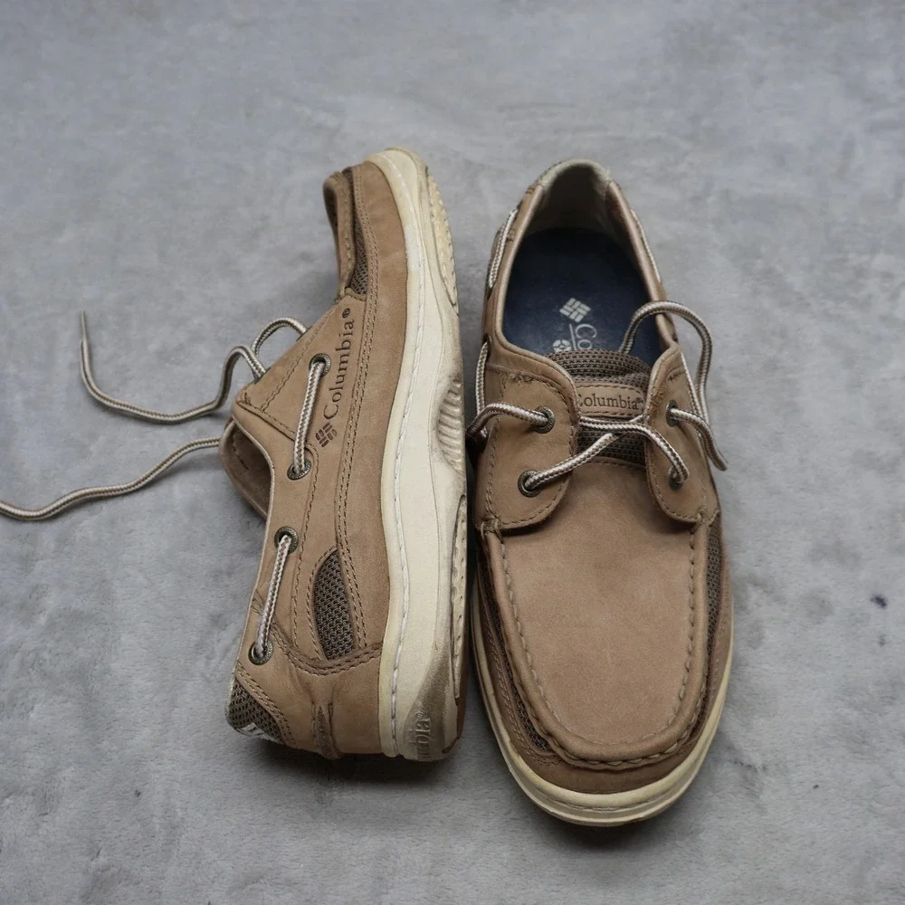 Columbia Men 8.5 Boat Shoes Brown Leather Quadensity Earl Cove Waterproof‎ Suede